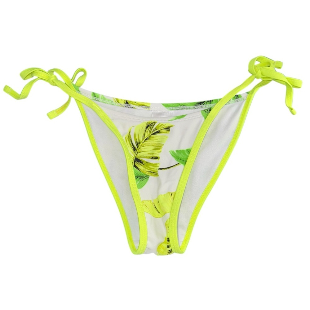 Xhilaration Neon Yellow GreenTropical Floral Leaf Print String Bikini Bottom XS